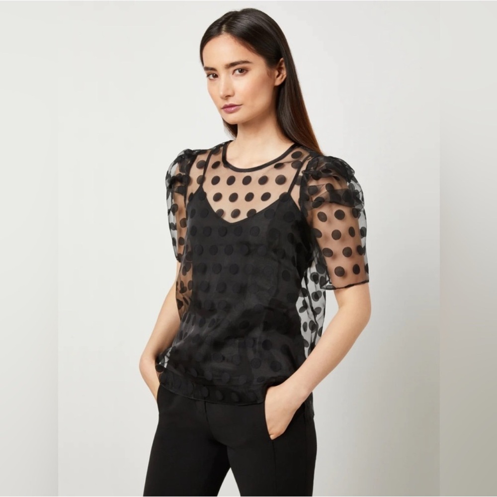 BCBGMaxAzria Black Sheer Polka Dot Blouse